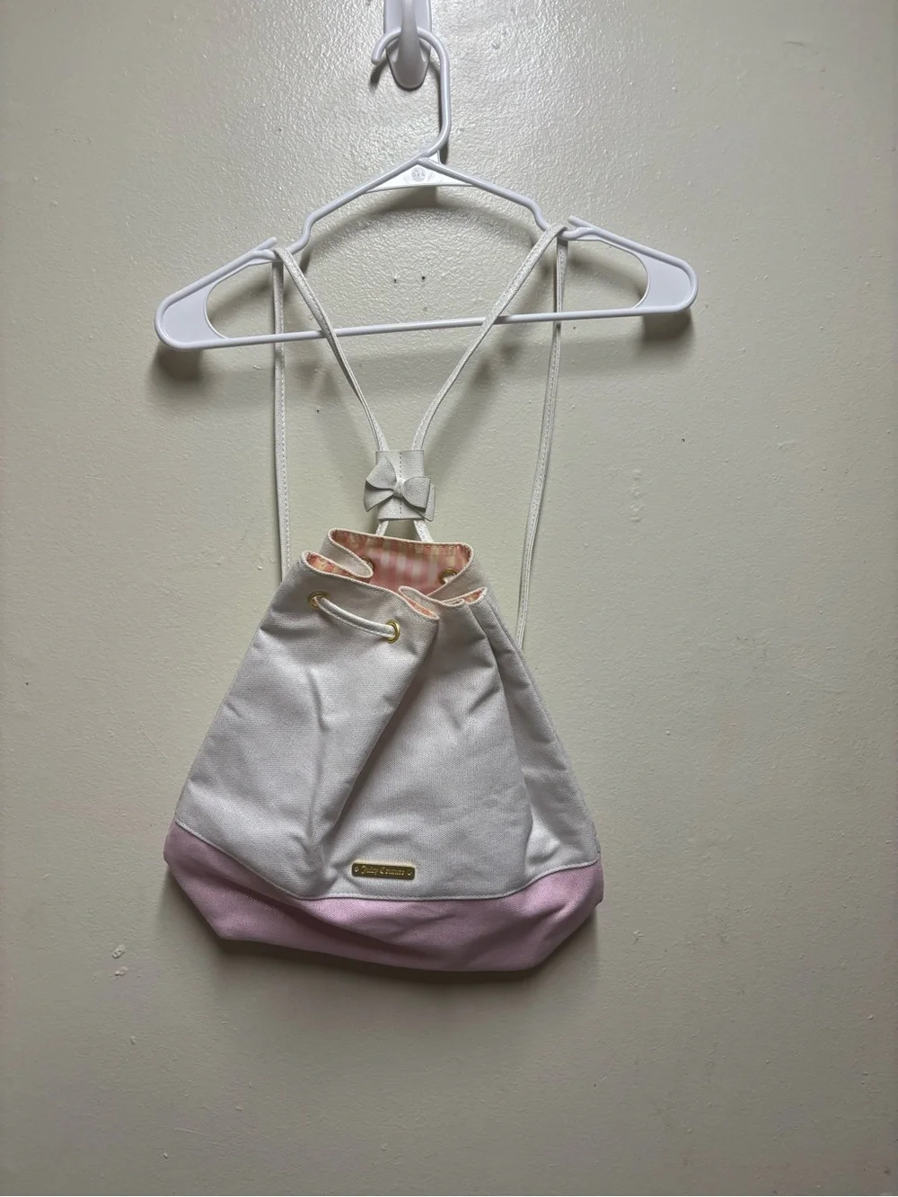 Juicy Couture Pink and White Drawstring Bucket Bag Backpack